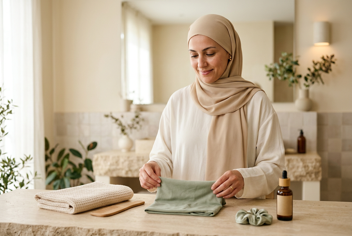 Routine capillaire sous le voile : du lavage au choix du sous-foulard