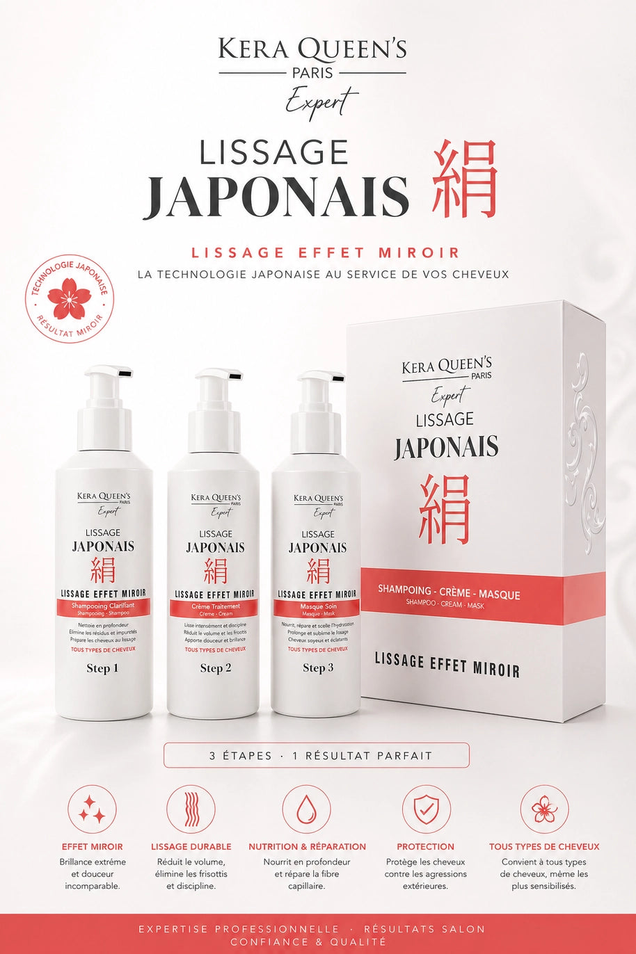 Lissage Japonais Effet Miroir Kera Queen’s – détail du coffret 450 ml