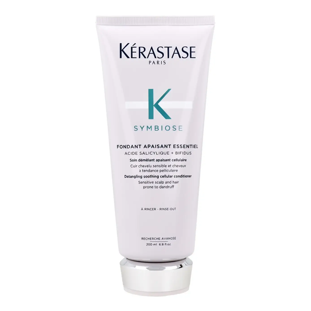 Tube Kérastase Symbiose Fondant Apaisant Essentiel 200 ml blanc aux inscriptions vertes sur fond blanc